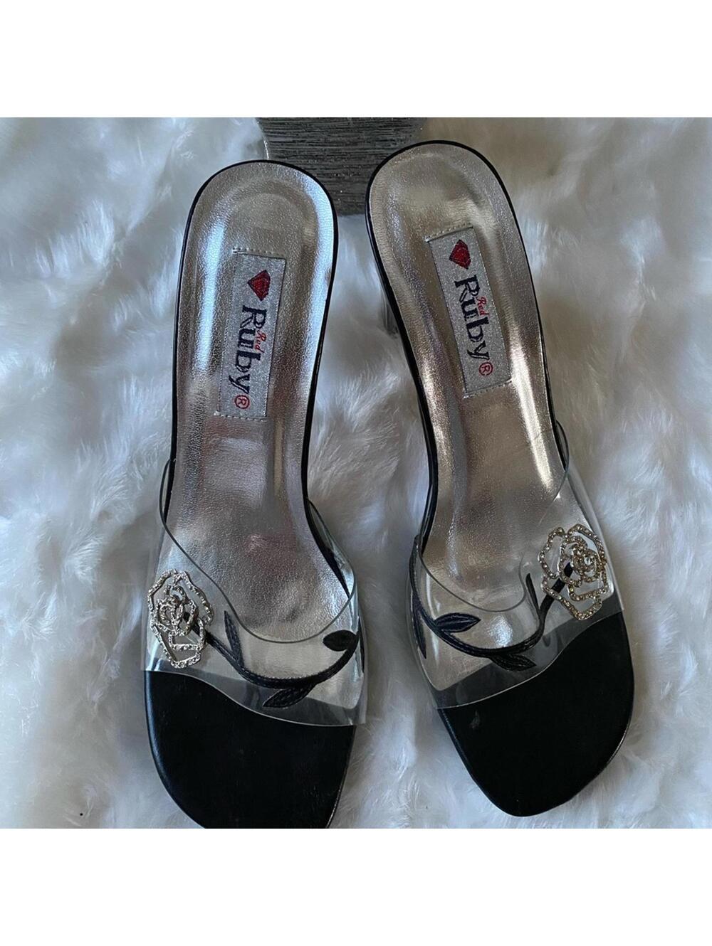 Ruby Women's Clear Strap Sandals with Embellished Detail Size 9